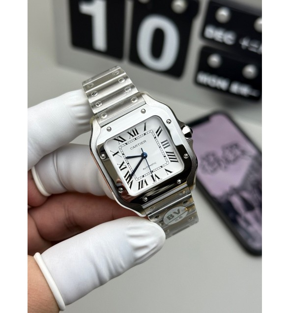 Santos de Cartier 35mm BVF 1:1 Best Edition White Dial on SS SmartLinks Bracelet MIYOTA 9015