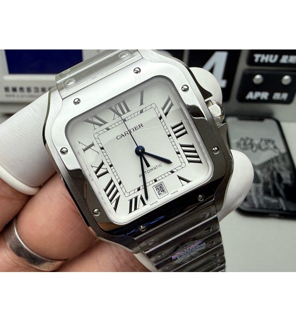 Santos de Cartier 40mm BVF 1:1 Best Edition White Dial on SS SmartLinks Bracelet MIYOTA 9015