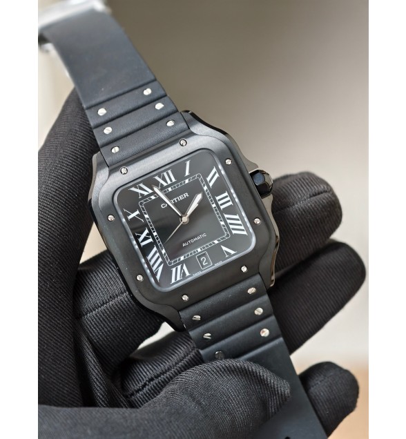 Santos de Cartier 40mm BVF 1:1 Best Edition Black Dial on Black Rubber Strap MIYOTA 9015