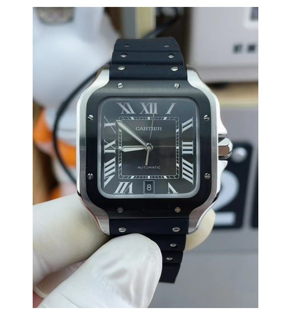 Santos de Cartier 40mm BVF 1:1 Best Edition Grey Dial on Black Rubber Strap MIYOTA 9015