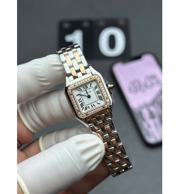 Panthère Secrete Ladies 22mm RG BVF(j12) 1:1 Best Edition White Dial Diamonds Bezel on RG Bracelet Ronda Quartz
