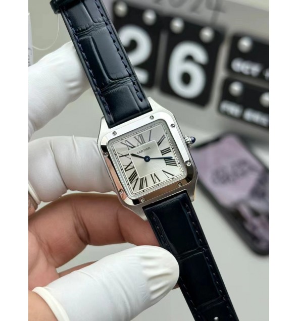 Santos Dumont 27.5mm SS F1 1:1 Best Edition Silver Dial on Navy Croco Strap A157