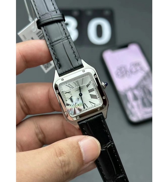 Santos Dumont 31.4mm SS F1 1:1 Best Edition Silver Dial on Navy Croco Strap A157