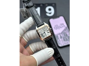 Santos Dumont 27.5mm SS/RG F1 1:1 Best Edition Silver Dial on Black Leather Strap A157