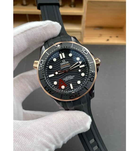 Seamaster Diver 300M SS/RG VSF 1:1 Best Edition RG Bezel Black Dial on Black Rubber Strap A8800