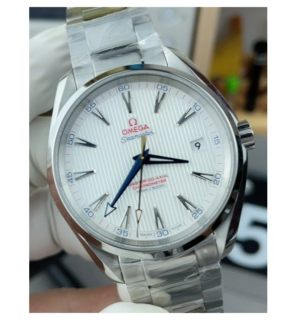 Aqua Terra 150M SS VSF 1:1 Best Edition White Textured Dial Blue Hands On SS Bracelet A8500 Super Clone