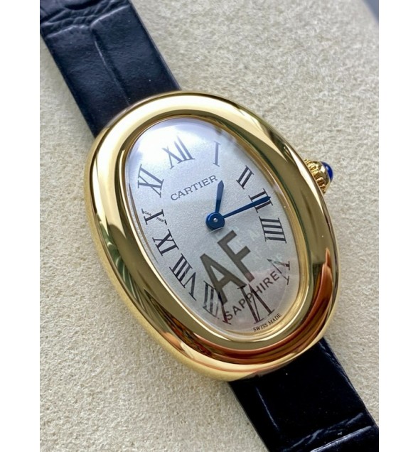 Baignoire De Cartier YG AF 1:1 Best Edition Silver Dial on Black Leather Strap Ronda Quartz (Small)