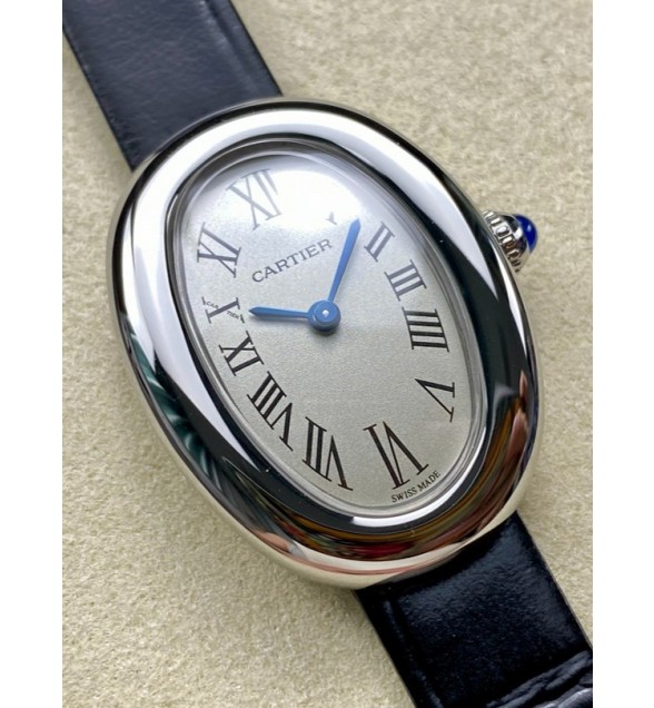Baignoire De Cartier AF 1:1 Best Edition Silver Dial on Black Leather Strap Ronda Quartz (Small)