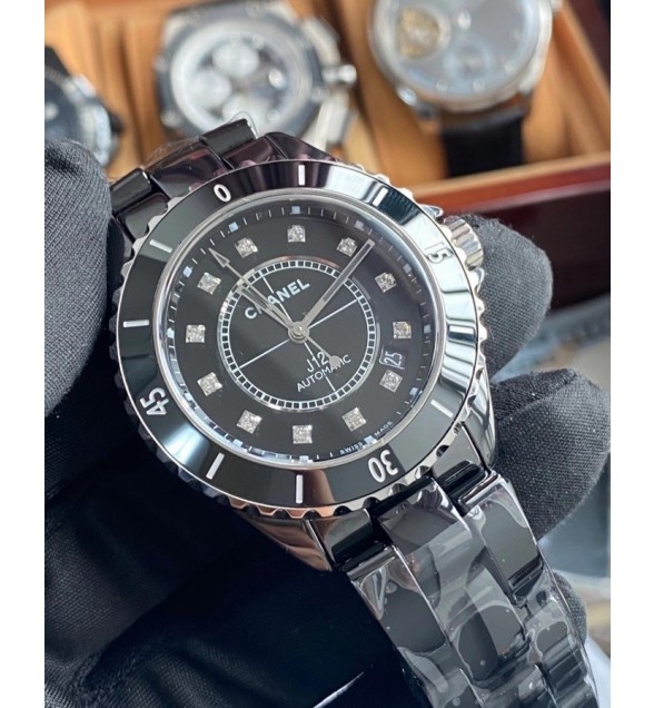 J12 38mm BVF 1:1 Best Edition Black Ceramic Black Dial Crystal Markers on Bracelet Calibre 12.1