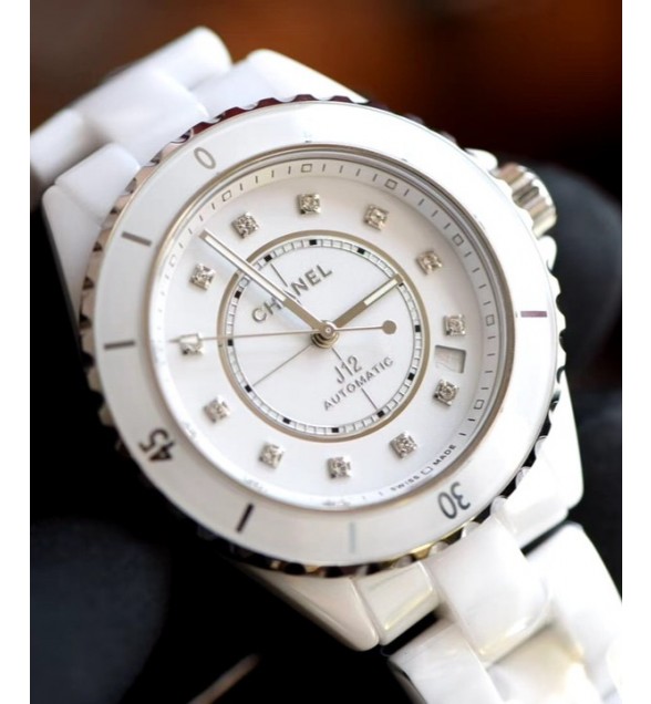J12 38mm BVF 1:1 Best Edition White Ceramic White Dial Crystal Markers on Bracelet Calibre 12.1