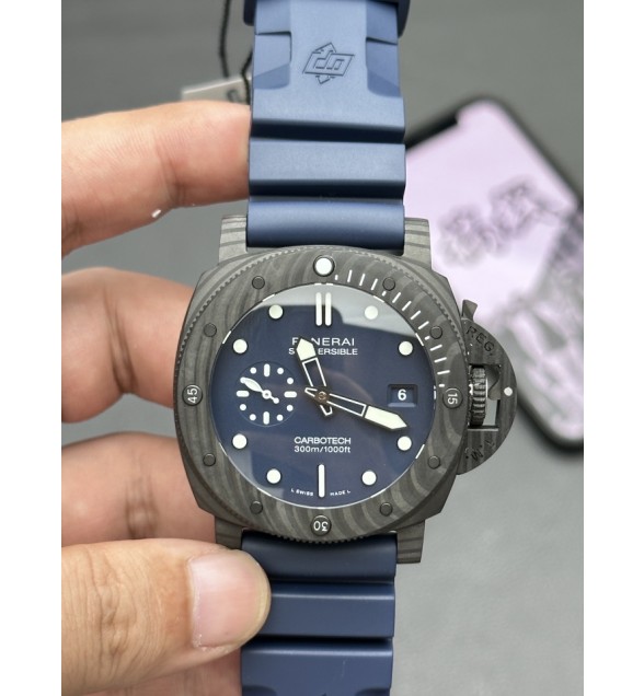 PAM1232 W Carbotech VSF 1:1 Best Edition Blue Dial on Blue Rubber Strap P900