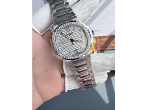 NAUTILUS 7118 LADIES SS DDF 1:1 BEST EDITION WHITE DIAL DIAMONDS BEZEL ON SS BRACELET DD324 SUPER CLONE