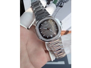 NAUTILUS 7118 LADIES SS DDF 1:1 BEST EDITION BROWN DIAL DIAMONDS BEZEL ON SS BRACELET DD324 SUPER CLONE