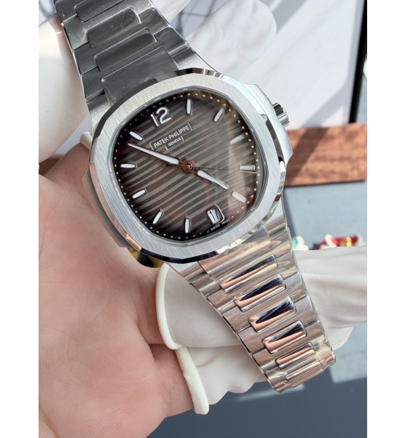 NAUTILUS 7118 LADIES SS DDF 1:1 BEST EDITION BROWN DIAL BEZEL ON SS BRACELET DD324 SUPER CLONE