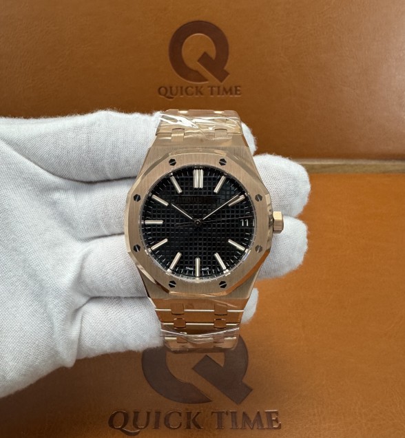 Royal Oak 15510 SS TOPF 1:1 Best Edition Black Dial RG on SS Bracelet SA4302 Super Clone (Weight)