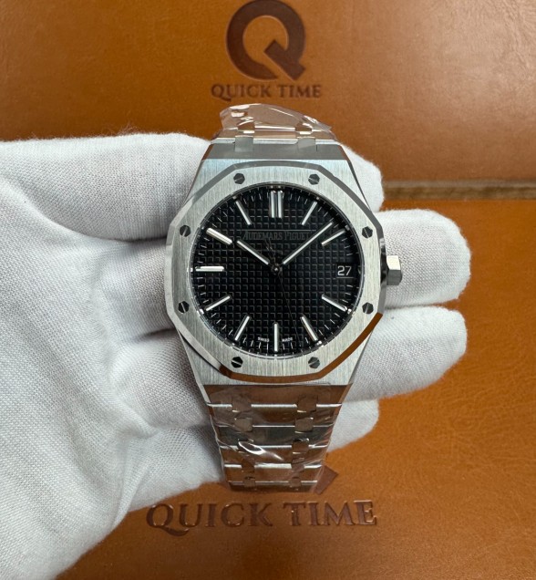 TOPF Royal Oak 15510 SS TOP 1:1 Best Edition Black Dial on SS Bracelet SA4302 Super Clone