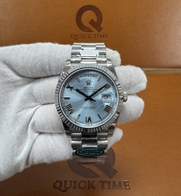 Day Date 40mm Gain Weight WG RCF 1:1 Best Edition Ice Blue Dial Roman Markers on YG President Bracelet Asian Super Clone 3255