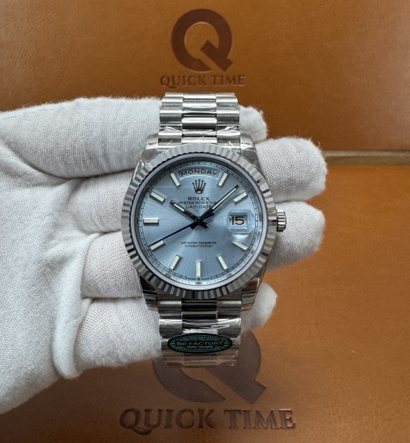 Day Date 128239 40mm Gain Weight SS RCF 1:1 Best Edition Ice Blue Dial  Markers on SS President Bracelet Asian Super Clone 3255