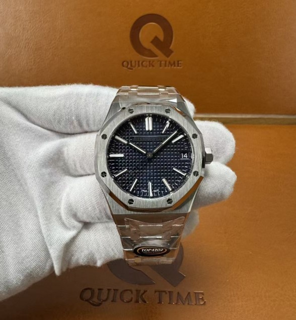 TOPF Royal Oak 15510 SS TOP 1:1 Best Edition Blue Dial on SS Bracelet SA4302 Super Clone